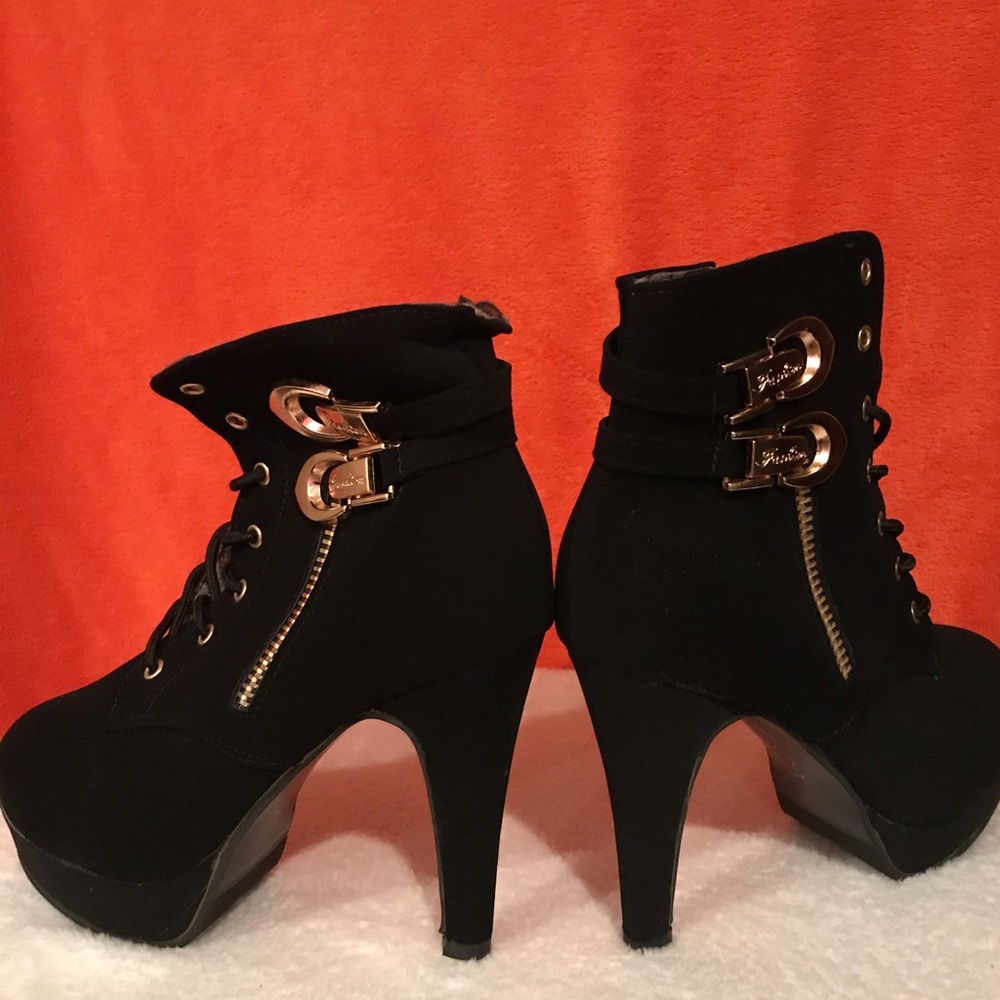 Black and gold suede booties